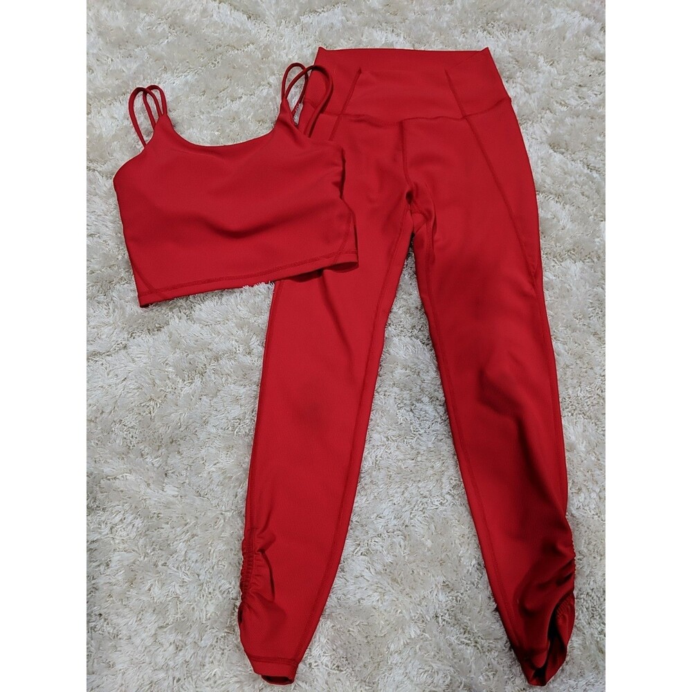 WILO The Label Women’s Ribbed Sports Bra Legging’s Red Set Athletic Size S